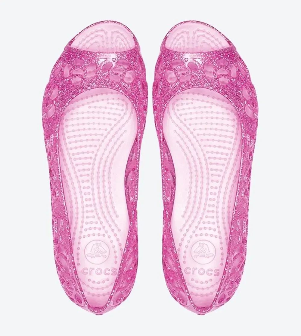 Crocs Isabella Glitter Peep Toe Ballerinas Shoes Girls J 1 Pink Lightweight